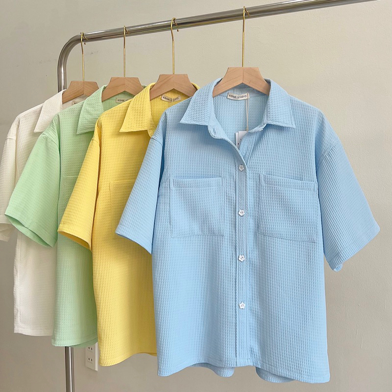 ÁO SƠ MI FORM RỘNG, 2 TÚI NGỰC, MÀU PASTEL PHONG CÁCH HÀN QUỐC