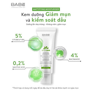 Kem dưỡng ẩm cho da mụn Babe Stop AKN Mattifying Moisturiser 50ml