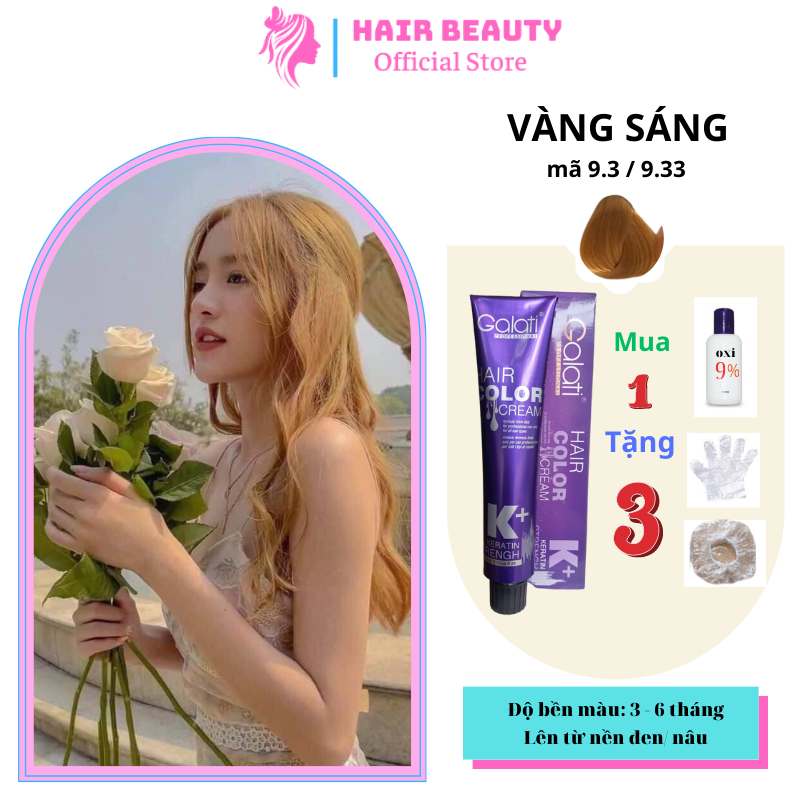 Thuốc nhuộm tóc GALATI màu Vàng Sáng 9.3 / 9.33 tuýp 100g, không cần tẩy, không khô tóc