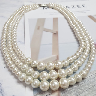 Chuỗi Vòng Cổ Ngọc Trai Nhân Tạo 3 Tầng Mặc Áo Dài Cách Tân, Truyền Thống, Phong Cách Cổ Điển