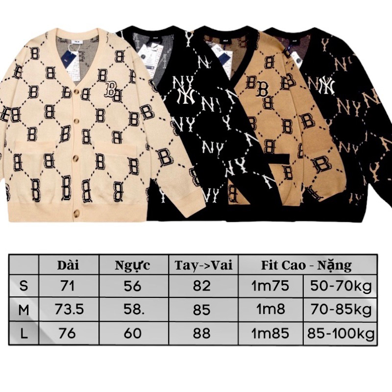 Áo Khoác Cardigan MLB Logo 💙 FREESHIP 💙 dệt toàn thân Hàng Trung LikeAuth - Đồ Đôi Nam Nữ Unisex