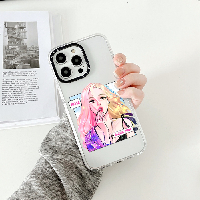 Ốp lưng iPhone chống sốc trong suốt camera viền đen idol Rose 6/6s/7/8/x/xr/xs/11/12/13/14/plus/pro/max - sh2032