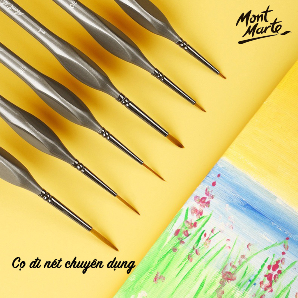 Cọ vẽ đi nét Mont Marte lông mềm siêu bền cho tranh tô màu theo số màu acrylic màu nước sơn dầu