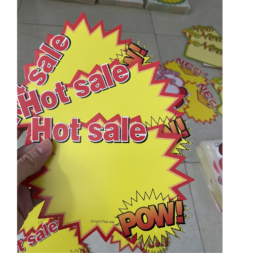 Giấy sale size M, biển sale ghi giá, tên sản phẩm, giấy sale bìa cứng