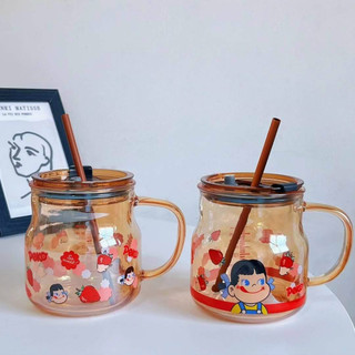 [ kèm feedback ] Cốc thủy tinh chịu nhiệt kèm nắp đậy tạo hình cute