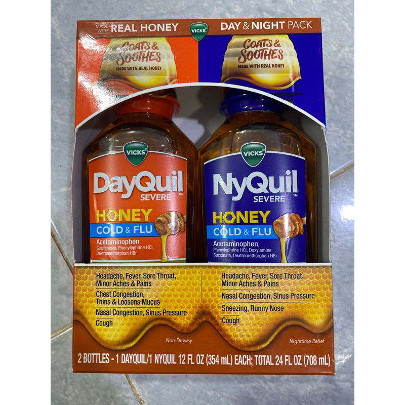 Siro ho cảm sốt Vicks DayQuil & NyQuil Cold & Flu Severe 354ml của Mỹ