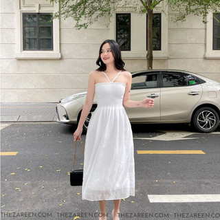 ZAREEN | ĐẦM THUN CHỈ DÁNG DÀI CỔ YẾM ZAREEN DAX61