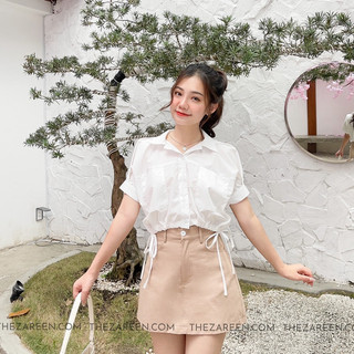 Zareen | áo sơ mi croptop rút dây eo zareen som62 - trắng