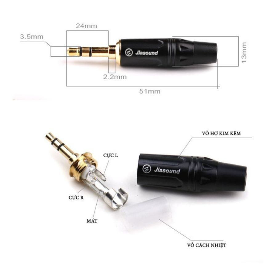 Jack 3.5 Stereo Jiasound 824BG, đầu 3ly điện thoại