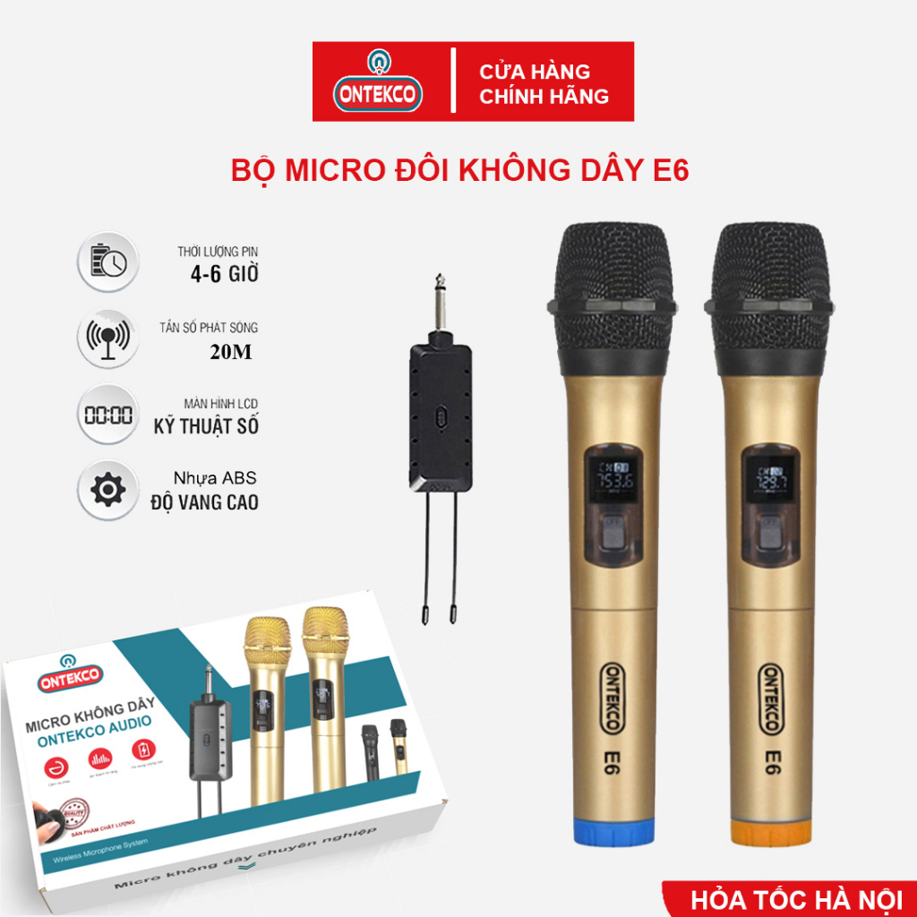 [Tổng kho sỉ] Micro karaoke không dây ONTEKCO MV02/E6/E6S - Cục thu 2 râu đa năng cao cấp chống hú CAO CẤP | BigBuy360 - bigbuy360.vn