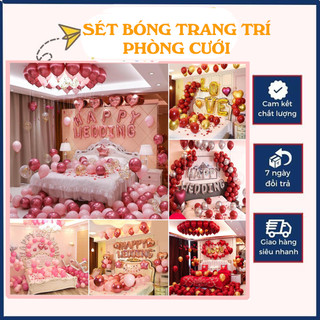 Set bóng trang trí phòng cưới, bóng bay trang trí phòng cưới [tặng 100 cánh hoa hồng lụa