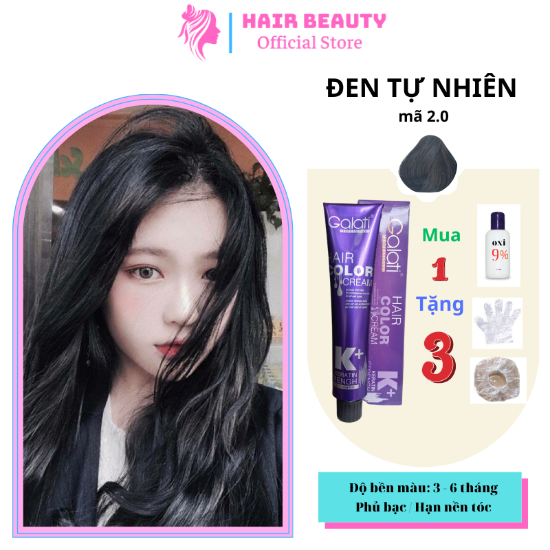 Thuốc nhuộm tóc Galati màu Đen tự nhiên 2.0 dùng hạ nền tóc, phủ bạc tóc