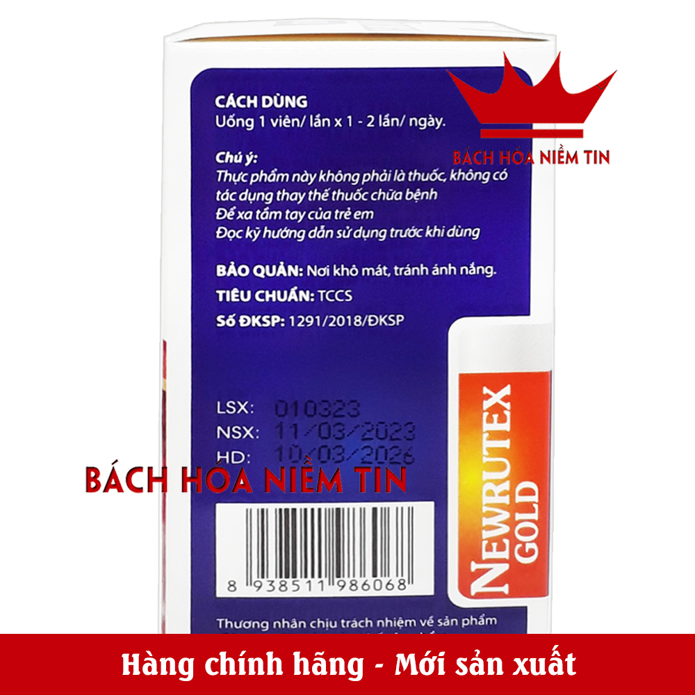 Viên uống giảm đau trĩ Newrutex Gold - giúp bền thành mạch giảm viêm nhiệt miệng, giảm táo bón, tiêu trĩ, nhuận tràng