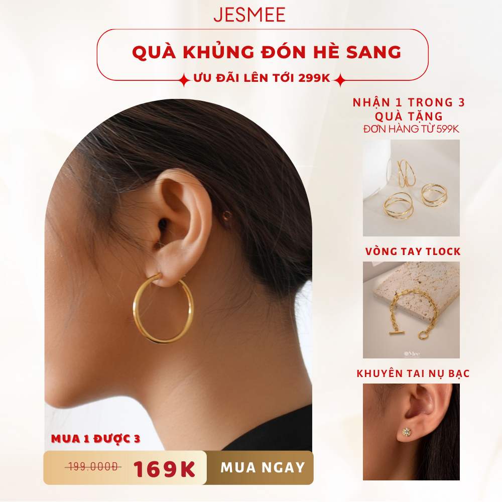 Hoa tai nữ MEE khuyên tai tròn nhiều size cá tính, mạ vàng 18k - E6530