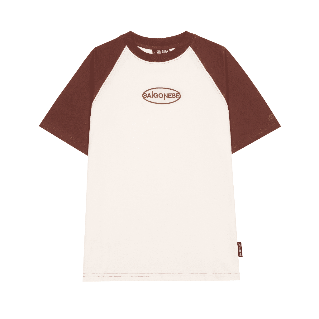 Áo Thun Raglan SAIGONESE Basic Thun Cotton Unisex Nam Nữ Form Rộng / Be Tay Nâu