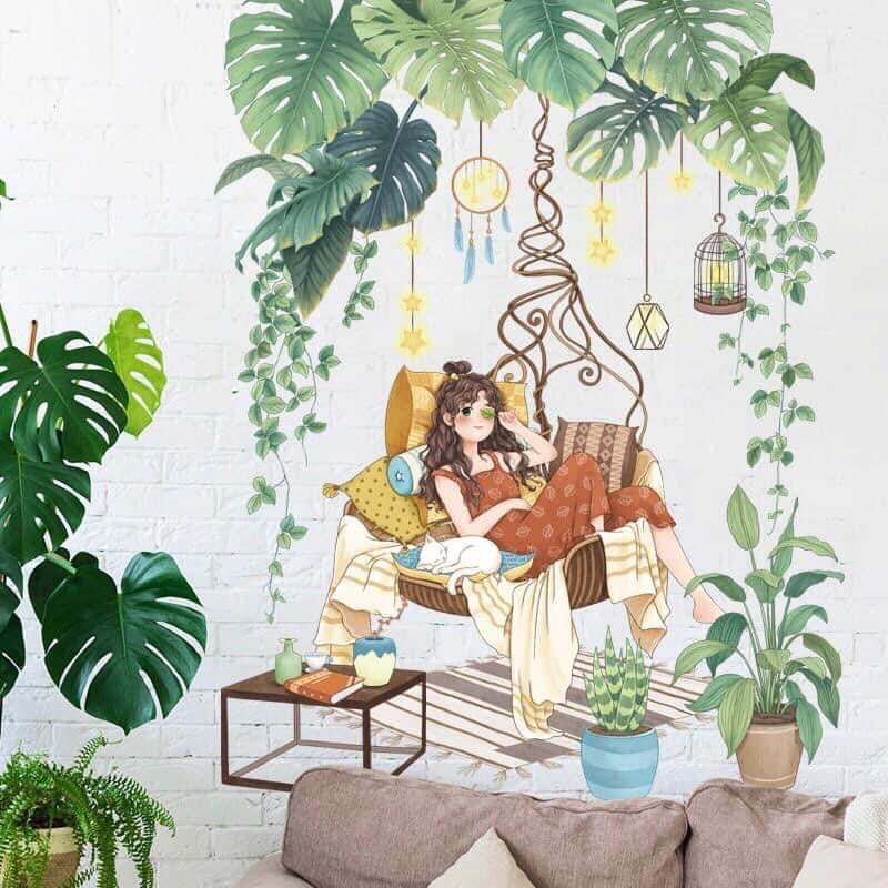 Decal cô gái  ngồi xích đu