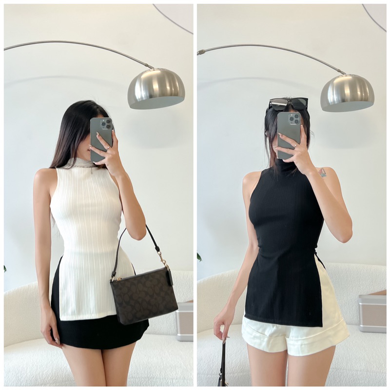 CHEERS - Áo cổ cao, xẻ lưng gài nút kiểu (Kin top)