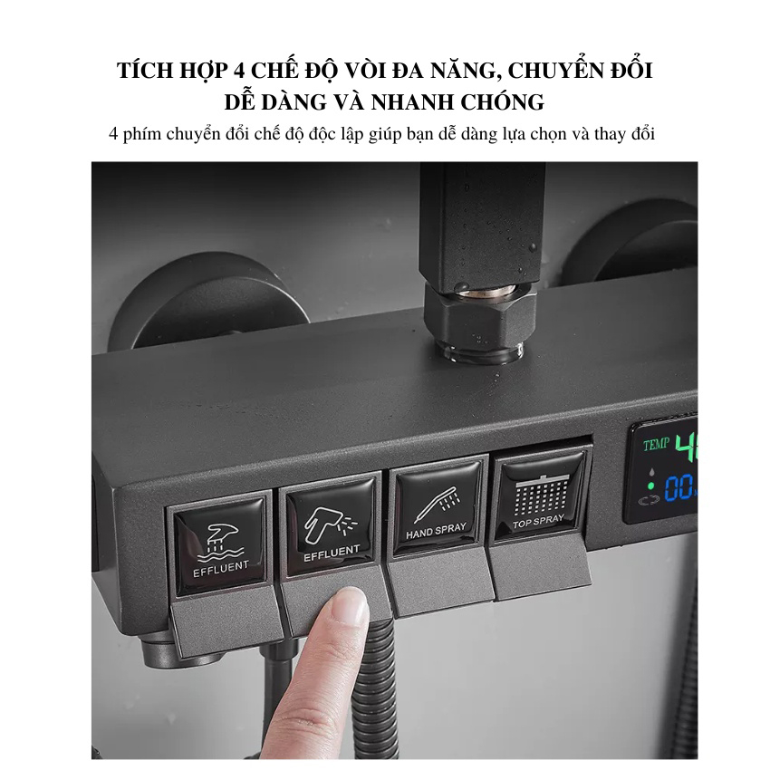Bộ sen cây tắm đứng KAW-ITALIA Hàng Chính Hãng, Nóng Lạnh, Lõi Đồng, Hiển Thị Nhiệt Độ, INOX 304 Sơn Tĩnh Điện