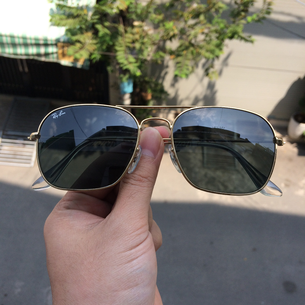 Kính Rayban dáng vuông mắt xanh đen siêu chống chói