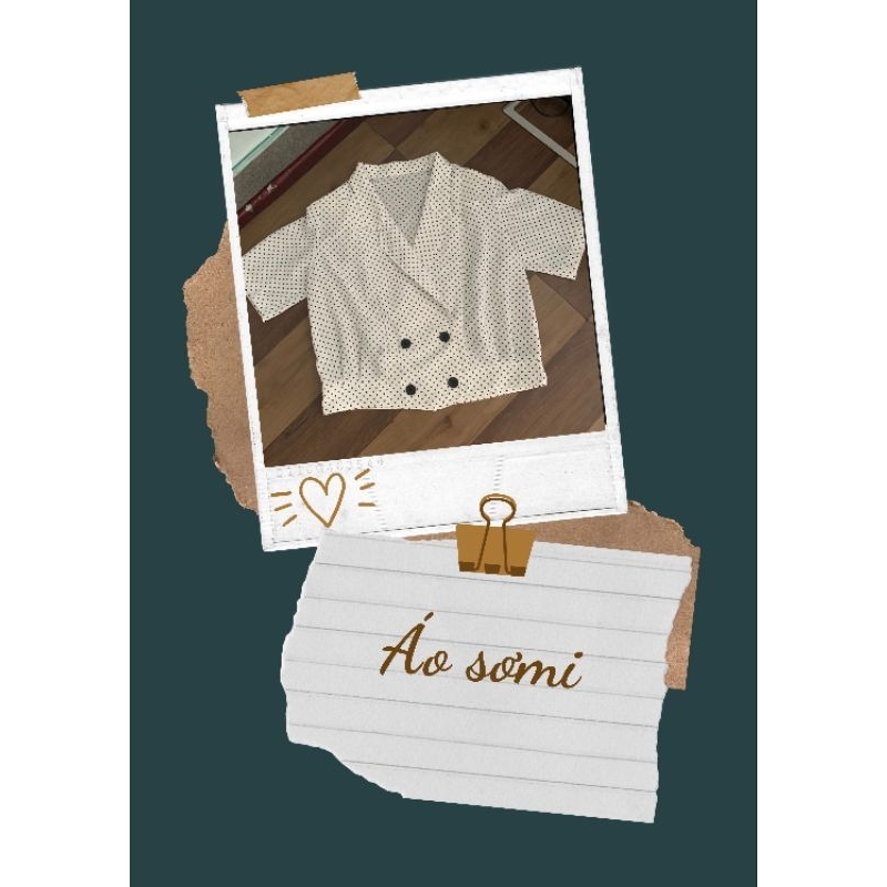 Áo sơmi trắng chấm bi, cổ vest, hàng si Nhật