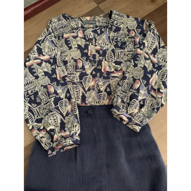 Áo sơmi cổ tròn, họa tiết vin, hàng si Nhật