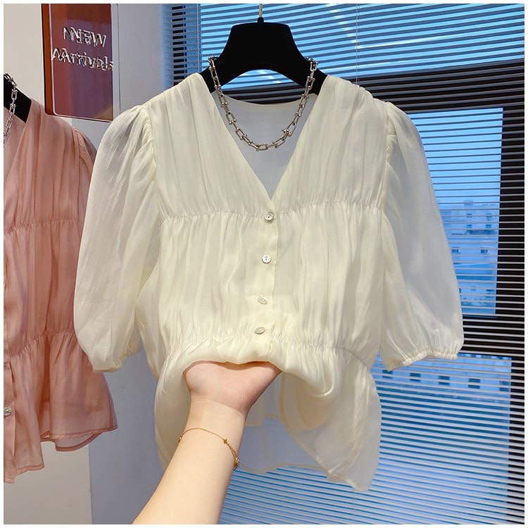 Áo kiểu bigsize Emily nữ tay bo chun chất voan lụa cực mát thiết kế tiểu thư bánh bèo nhiều màu che MIAH Bigsize AOK0004