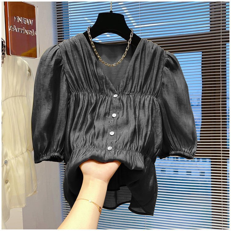 Áo kiểu bigsize Emily nữ tay bo chun chất voan lụa cực mát thiết kế tiểu thư bánh bèo nhiều màu che MIAH Bigsize AOK0004