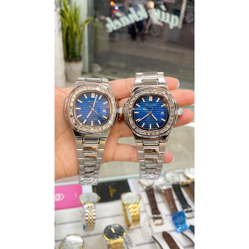 đồng hồ nam Patek Philip Nautilus mặt kính Minecraft chống xước viền đính kim loại