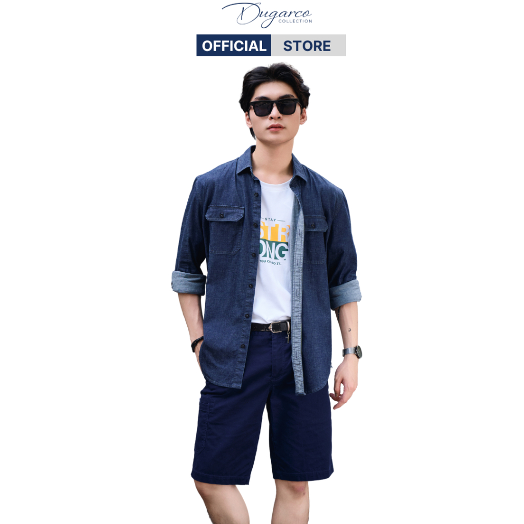 Sơ mi denim dài tay Dugarco form regular 2 túi ngực cổ bẻ form rộng nam ulzzang 228SM22113