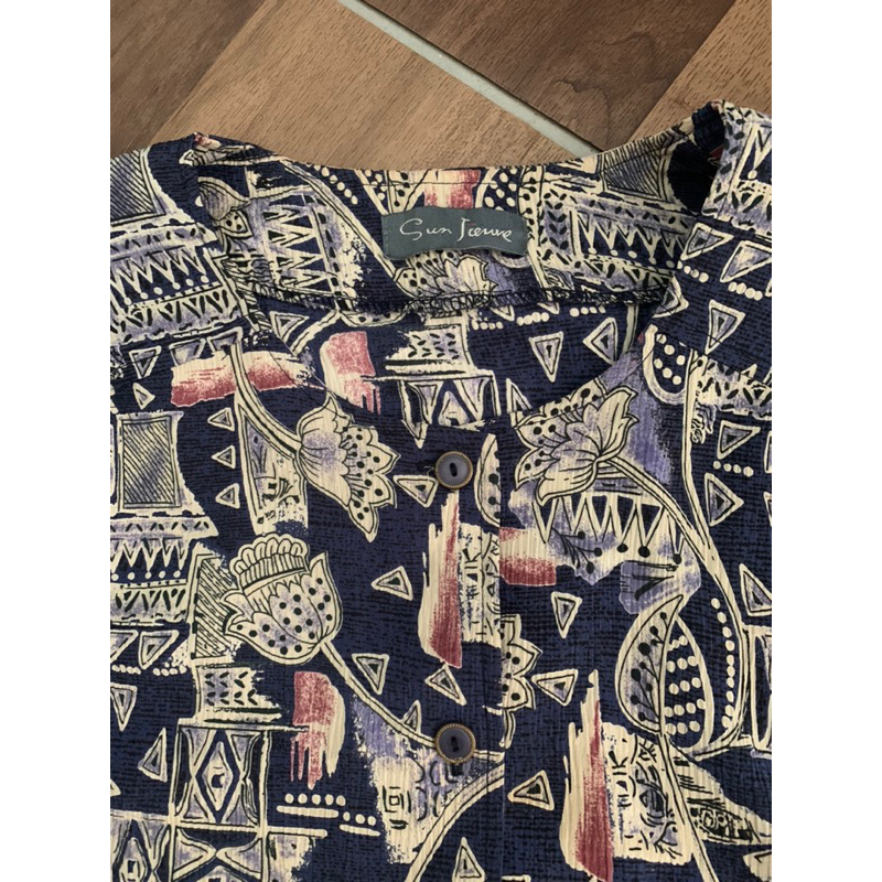 Áo sơmi cổ tròn, họa tiết vin, hàng si Nhật