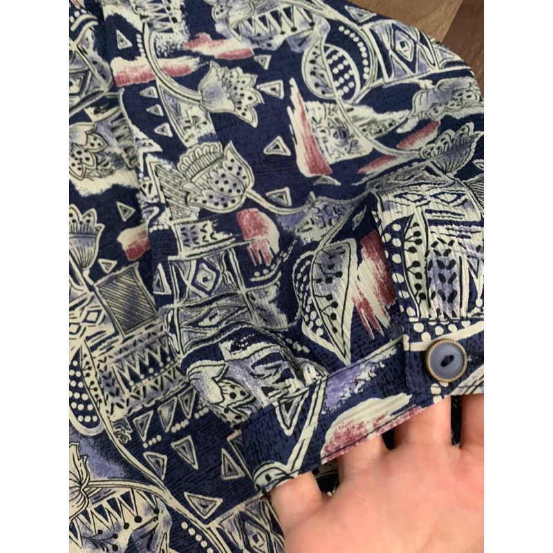 Áo sơmi cổ tròn, họa tiết vin, hàng si Nhật