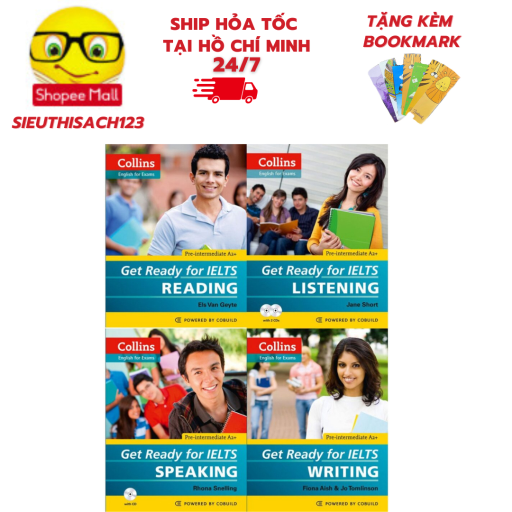 Sách - Collins English for exams get ready for ielts ( Listening , Speaking , Reading , Writing ) - Tặng kèm Bookmark