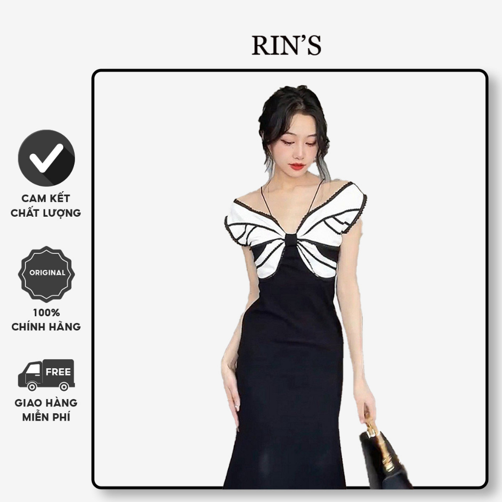 Đầm Váy Đen Body RIN'S Phối 𝑵𝒐𝒊𝒓 𝑪𝒉𝒊𝒄 Lux T166 - Đầm body ôm eo tôn dáng sang chảnh