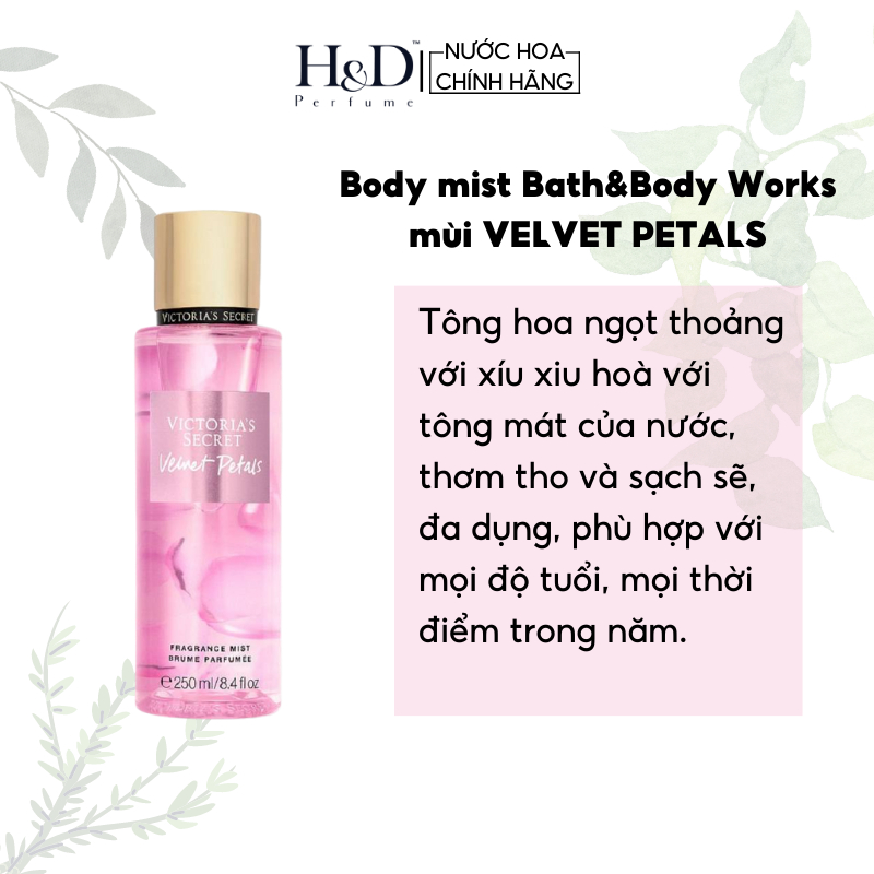 Xịt thơm toàn thân Body mist Victoria’s Secret Velvet Petals ngọt nhẹ 30ml/75ml/250ml
