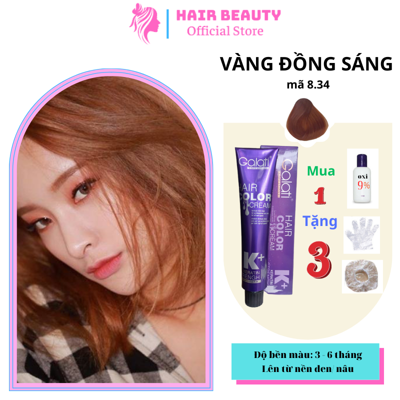 Thuốc nhuộm tóc GALATI màu Vàng Đồng Sáng mã 8.34 tuýp 100g, không cần tẩy, không khô tóc