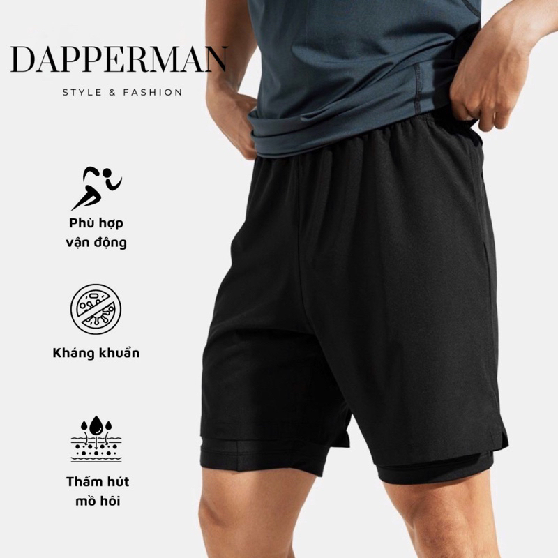 Quần đùi thể thao nam 2 lớp - short đùi và lớp legging lót bên trong hỗ trợ đạp xe hoặc chạy bộ DAPPERMAN