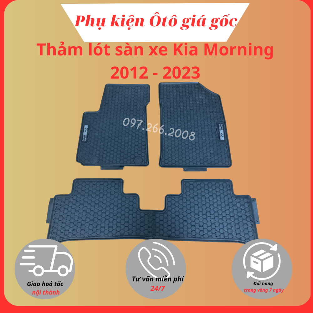 Thảm lót sàn xe Kia morning 2012 - 2020 - Cao su đúc không mùi, mẫu tổ ong NISSIN dễ dàng lau rửa