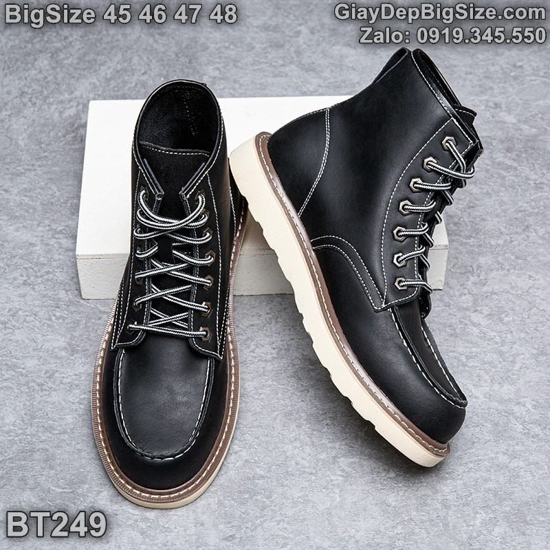 Giày boot (bốt) cổ cao cỡ lớn 45 46 47 48 cho nam cao to chân ú bè. Big size combat boots for wide feet - BT249