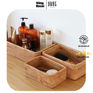 Khay Mây VỪNG DECOR. Đựng Đồ Đa Năng, Đựng Mỹ Phẩm, Đựng Đồ Cá Nhân