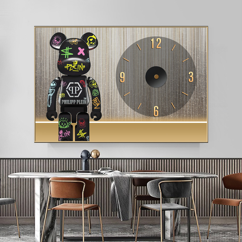 Đồng Hồ Treo Tường Gấu Bearbrick Tranh Tráng Gương Chữ Nhật 40x60 CM Sang Trọng Hiện Đại