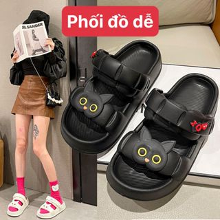 Dép Sandal Nữ Bánh Mì Độn Đế 3cm Dép 2 Quai Đính Sticker