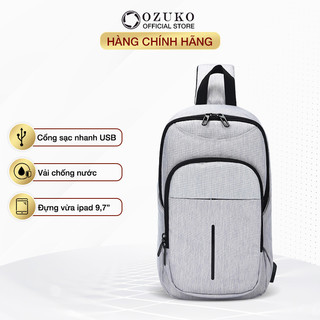 Túi đeo chéo nam nữ unisex OZUKO 9047 balo 1 quai đi chơi đi du lịch vải Oxford chống nước cổng USB sạc nhanh