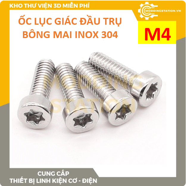 Ốc Lục giác đầu TRỤ BÔNG MAI inox 304 size M4x6mm, M4x8mm, M4x10mm, M4x12mm, M4x16mm, M4x14mm, M4x20mm