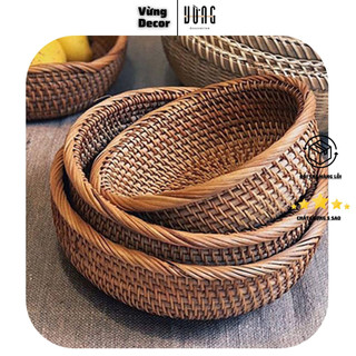 Khay Mây tròn sâu lòng Đựng Đồ VỪNG DECOR Đựng Hoa Quả, Bánh Kẹo