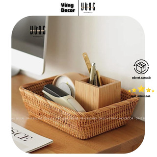 Khay mây hình chữ dáng bè nhật đựng đồ vừng decor đựng hoa quả, bánh kẹo