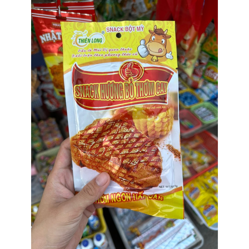 Bimbim, que cay,snack hương bò thơm cay, sườn bò