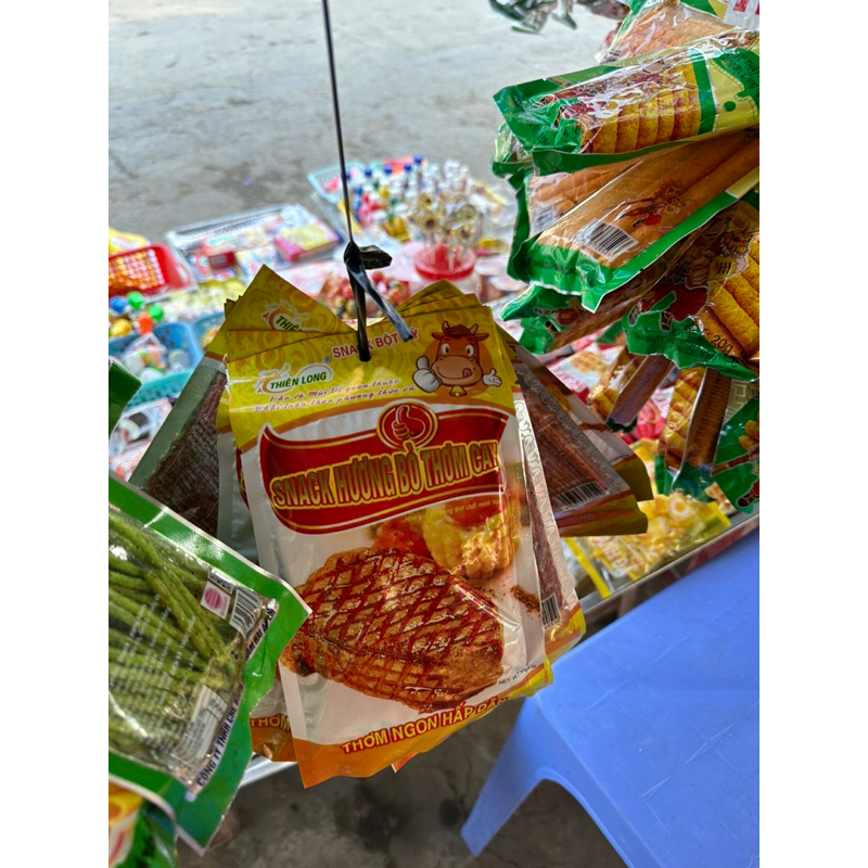 Bimbim, que cay,snack hương bò thơm cay, sườn bò