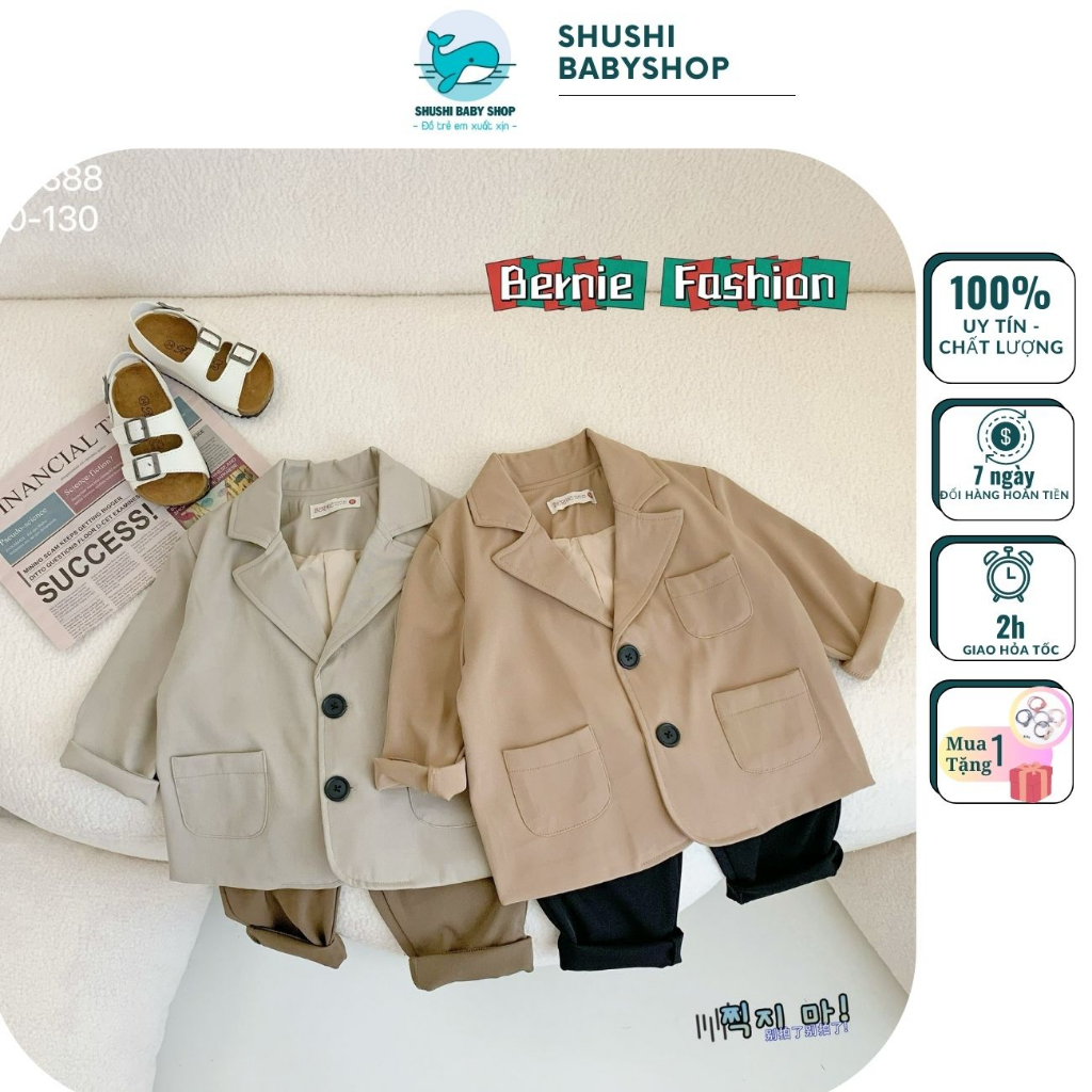 Set vest cho bé trai, thiết kế cổ Vest 4 khuy sành điệu, thích hợp cho bé mang đi tiệc, lễ tết Shushibaby
