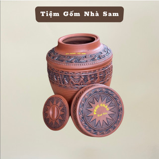 Chum sành tài lộc,trống đồng ngâm rượu, chum sành tráng men 5,10lit Gốm Xuân Xưa