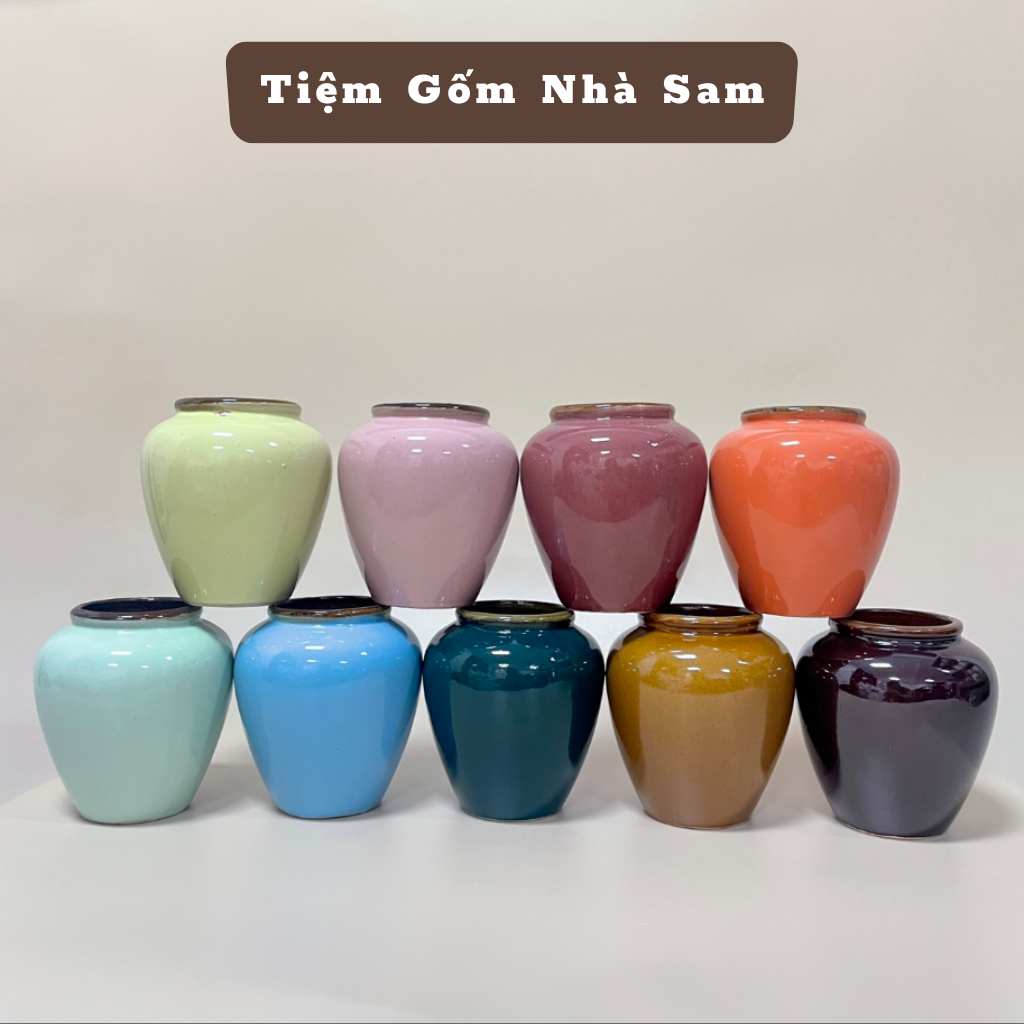 Lu bia, cốc uống nước tiện dụng thương hiệu TIỆM GỐM NHÀ SAM tráng men bóng đẹp cả trong lẫn ngoài, màu sắc đa dạng